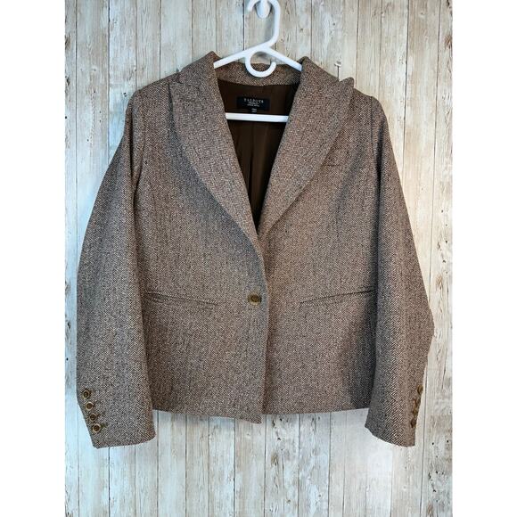 Talbots Wool Blend Blazer 14WP Brown Herringbone‎ Lined Tweed Work Career Coat - Picture 1 of 6